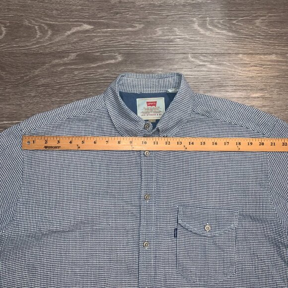 Vintage 90s Levis Blue Houndstooth Button Down Flannel Shirt Sz. L 1998 - Picture 6 of 12